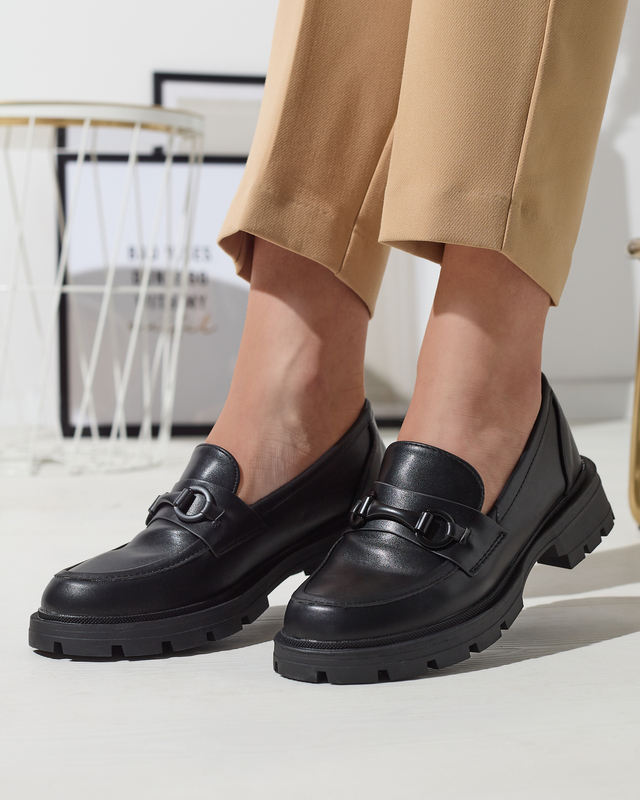 Mocasini negri pentru femei cu ornament Retitos- Footwear damă/Mocasini imagine noua 2022