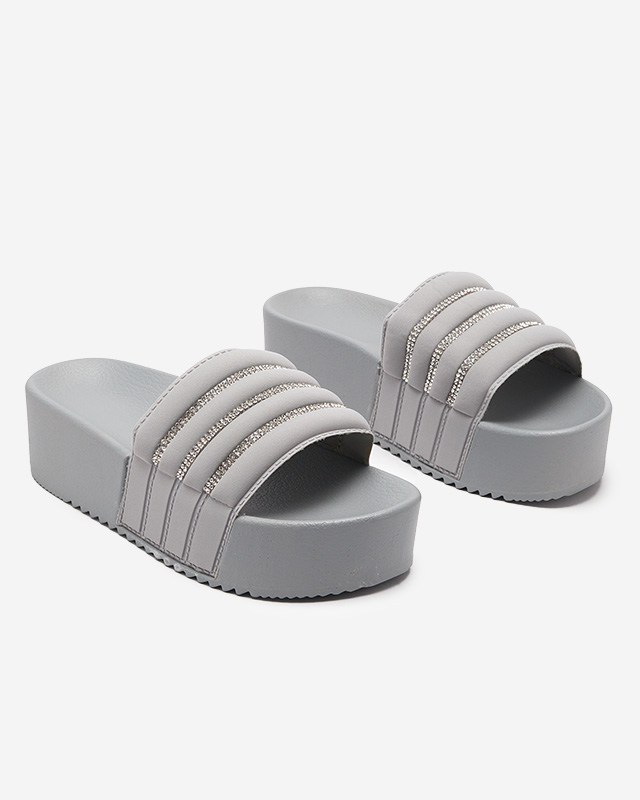 Papuci de damă gri Rondi pentru femei cu zirconiu cubic – Încălțăminte imagine noua 2022
