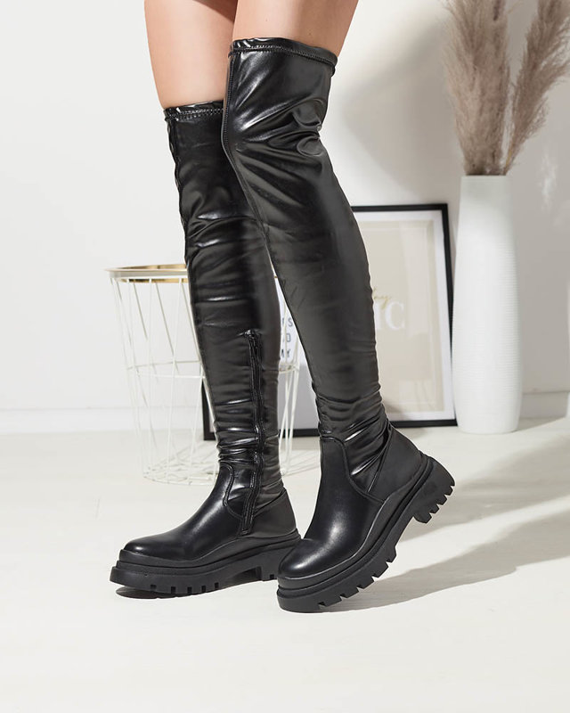 Cizme negre pentru femei peste genunchi cu talpă mai groasă Amerima- Footwear Amerima imagine noua 2022