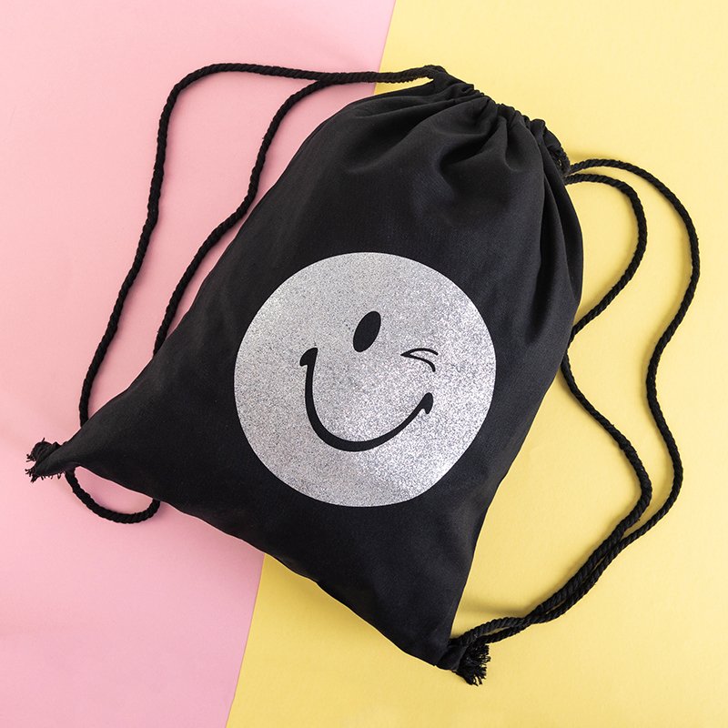 Sac tip rucsac negru cu imprimare emoticon sclipici - Rucsaci