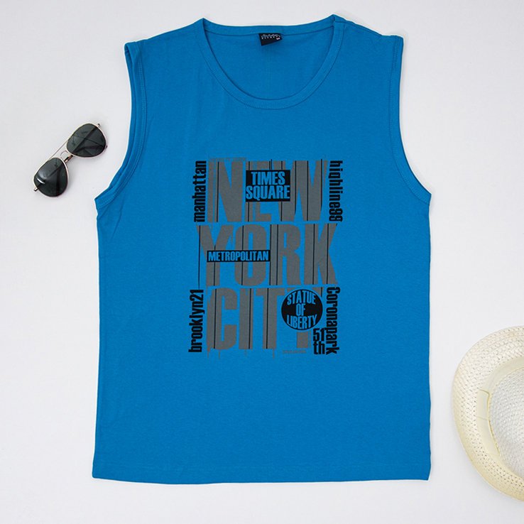 Tricou bărbătesc din bumbac turcoaz cu inscripții – Îmbrăcăminte imagine noua 2022