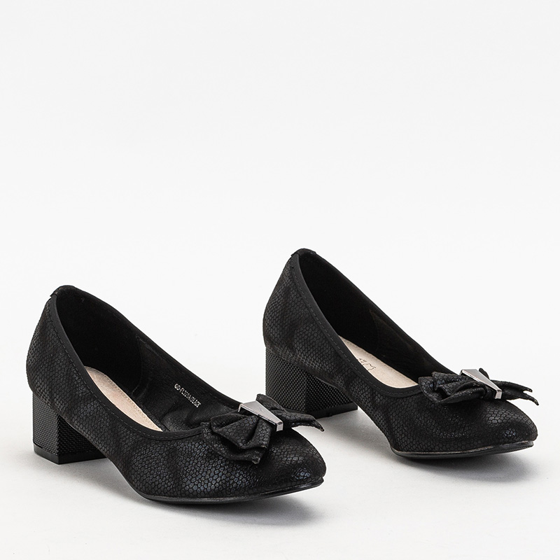 Pompe de damă negre cu fundă Verimas și relief – Pantofi royal-fashion imagine noua 2022