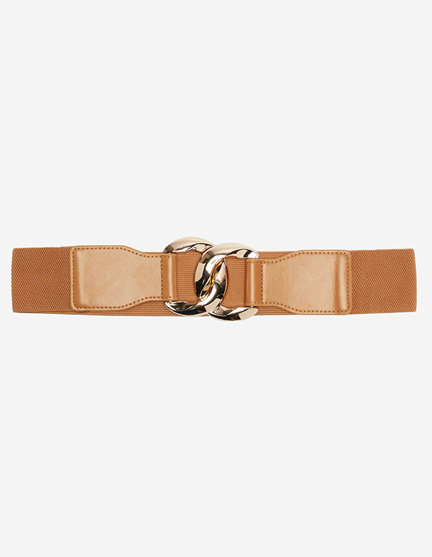 Cureaua elastica cu catarama mare aurie camel - Accesorii