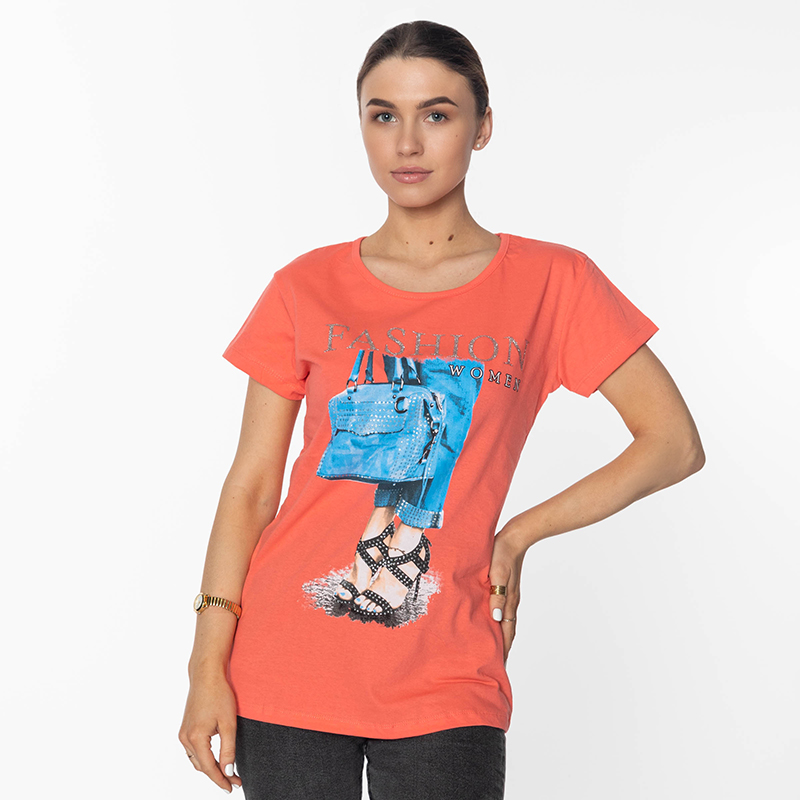 Tricou damă Coral cu MODĂ - Imprimeu vestimentar