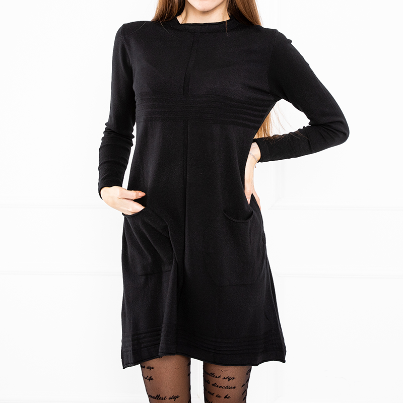 Rochie mini subțire pulover neagră - Îmbrăcăminte