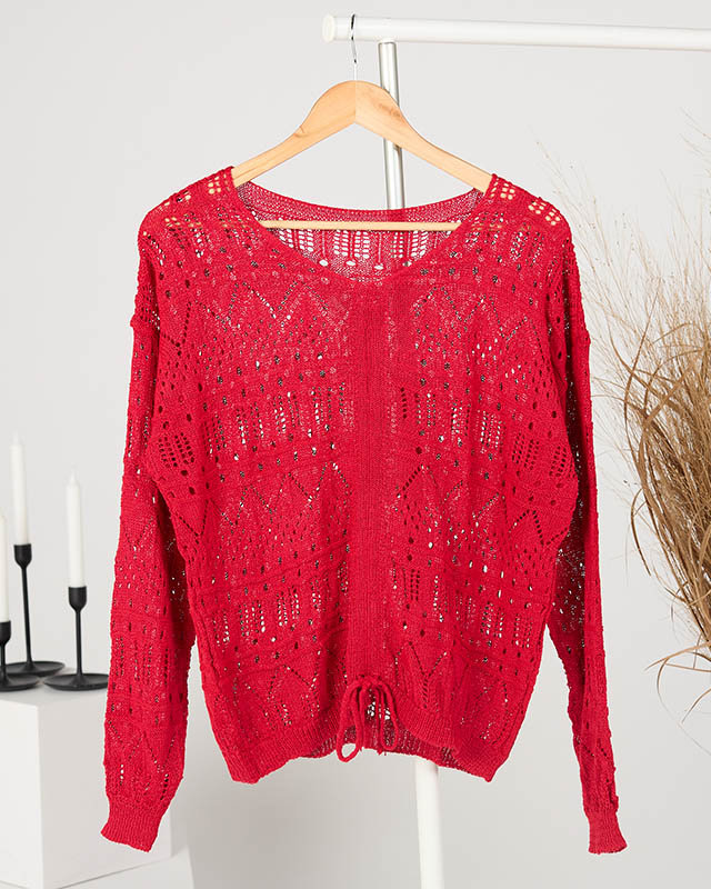 Pulover roșu tricotat de damă translucid – Îmbrăcăminte Dama imagine noua 2022