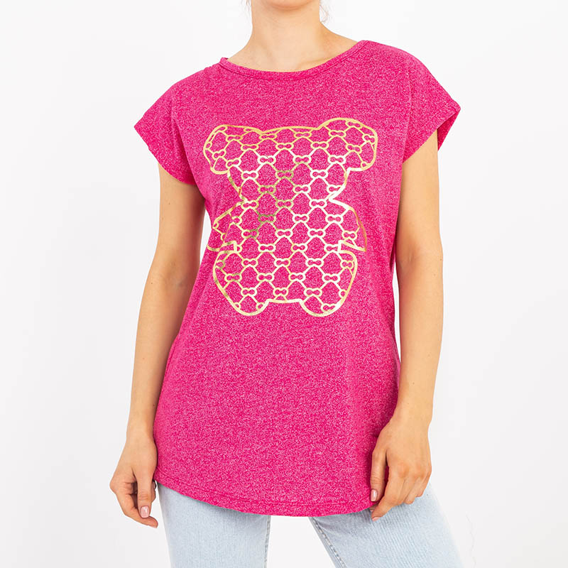 Tricou de damă roz închis cu imprimeu auriu – Îmbrăcăminte imagine noua 2022