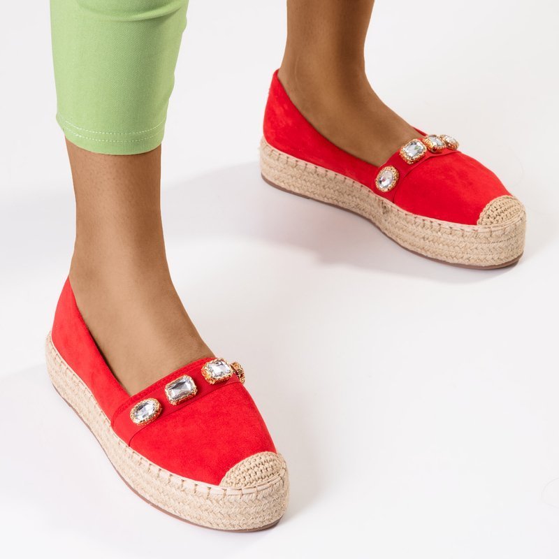 Espadrile roșii pentru femei cu cristale Fenenna – Pantofi Cristale imagine noua 2022
