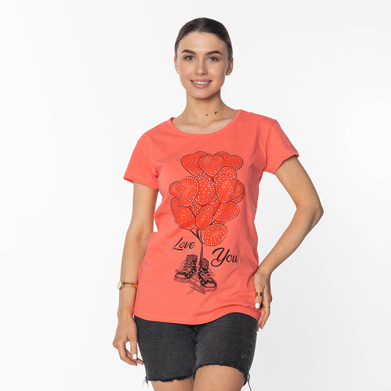 Tricou damă coral imprimat cu BALON – Îmbrăcăminte imagine noua 2022