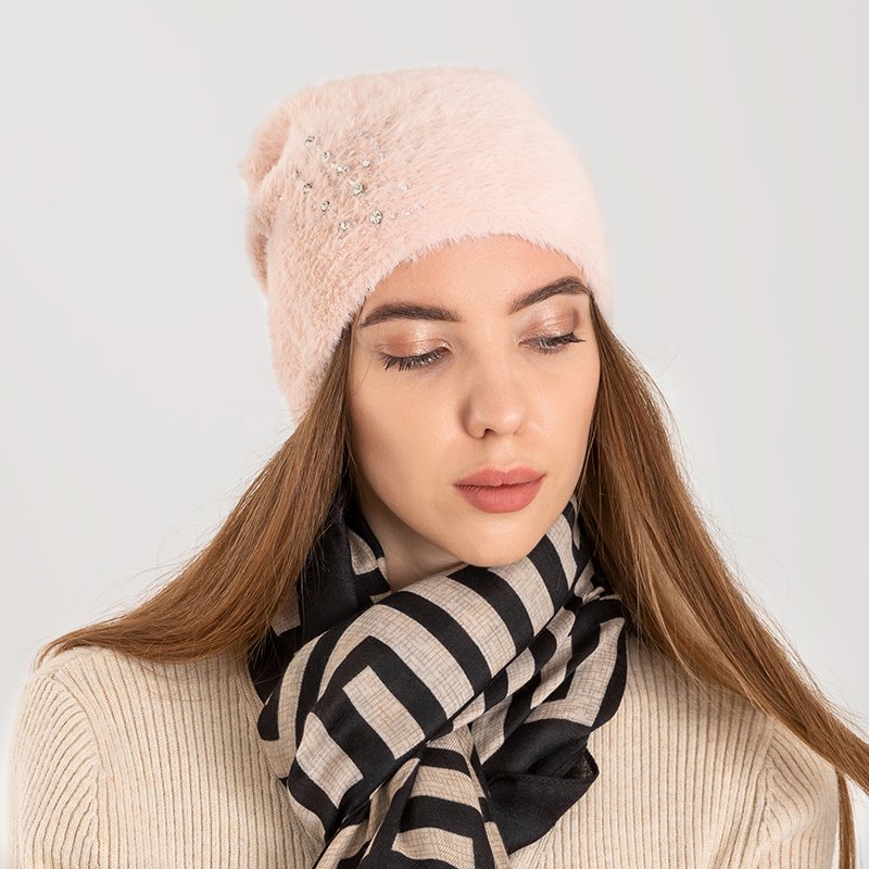 Pălărie de blană pentru femei roz cu zirconiu cubic – Capace royal-fashion imagine noua 2022
