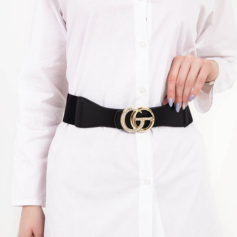 Curea elastica neagra de dama cu catarama aurie – Accesorii royal-fashion imagine noua 2022