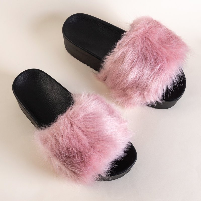 Sandale roz pentru femei cu blană Lorina - Încălțăminte