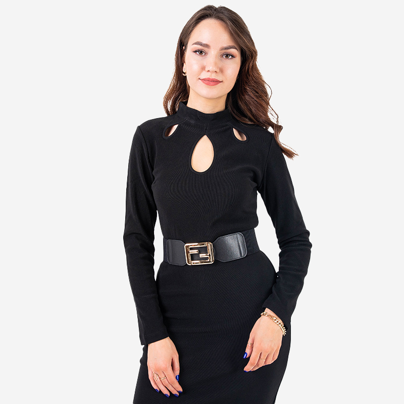 Curea elastica neagra cu catarama decorativa aurie – Accesorii royal-fashion imagine noua 2022