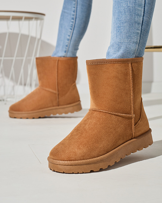 Cizme de zăpadă izolate din eco-suede pentru femei, în culoarea camel Xetik - Încălțăminte