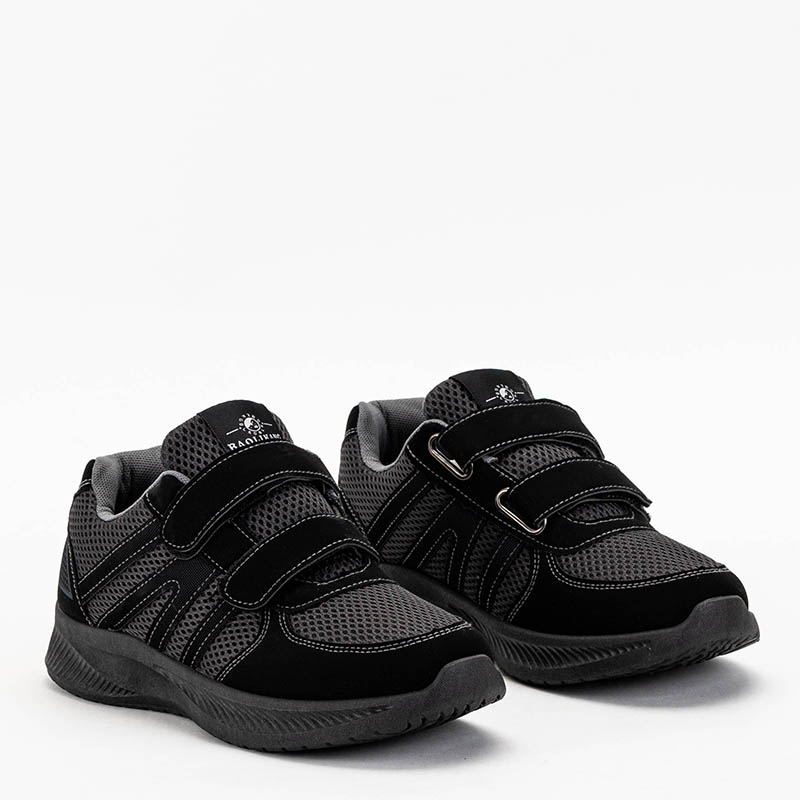 Pantofi sport barbati negri si gri cu Velcro Baikis - Incaltaminte