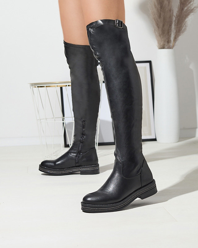 Cizme peste genunchi cu talpă plată pentru femei, de culoare neagră Faberro- Footwear Cizme imagine noua 2022