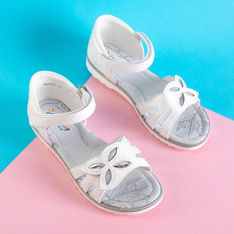 Sandale albe pentru copii cu brocart Amadia – Încălțăminte albe imagine noua 2022