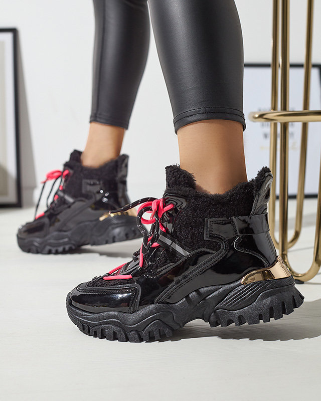 Pantofi sport izolați pentru femei, negri, cu șireturi roz Timose – Încălțăminte damă/Bocanci imagine noua 2022