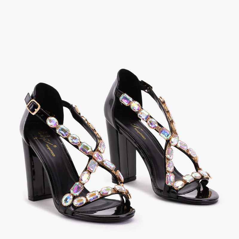 Sandale de damă negre pe stâlp cu jeturi Luvell – Încălțăminte royal-fashion imagine noua 2022