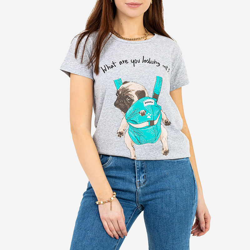 Tricou de damă gri cu imprimeu colorat – Îmbrăcăminte Colorat imagine noua 2022