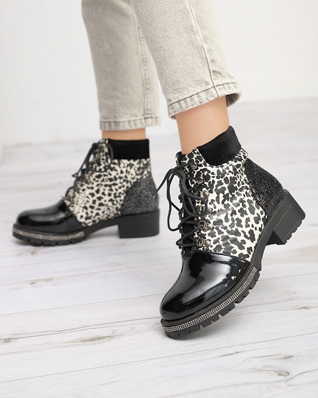 Cizme negre de damă cu model leopard Olgys – Încălțăminte Cizme imagine noua 2022