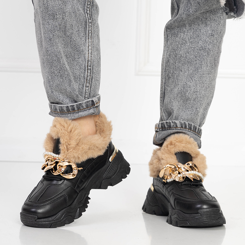 Pantofi sport negri pentru femei cu blana Flixi – Incaltaminte royal-fashion imagine noua 2022