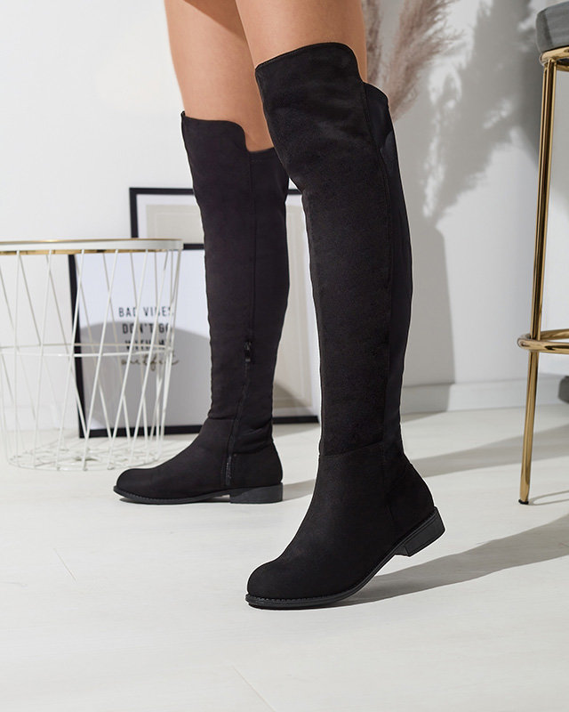 Smooth arithmetic Rubber Cizme peste genunchi din piele de căprioară ecologică neagră pentru femei  Doggu- Footwear - | royal-fashion.ro - cizme la modă