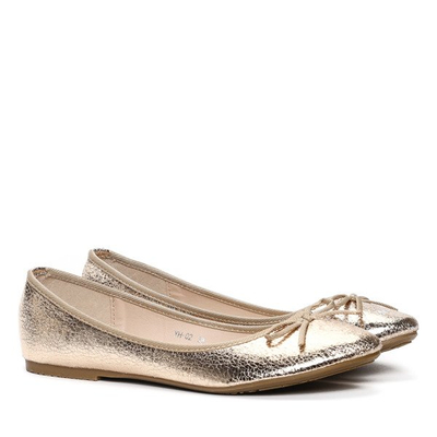 Złote baleriny z kokardką Tatianna - Obuwie