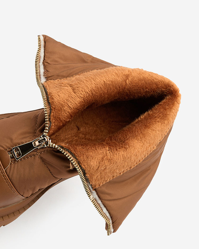 Royalfashion Cizme cu toc plat Tainve pentru femei, de culoare camel