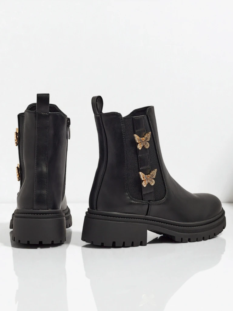 Botine de damă din piele ecologică cu fluturi Bravelle