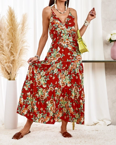 Royalfashion Orange Rochie lungă cu flori pentru femei