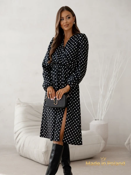 Rochie midi de damă cu buline Midnight Bloom