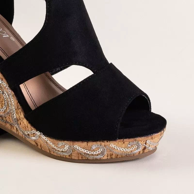 OUTLET Sandale cu paie de dama negre cu paiete Terou - Incaltaminte