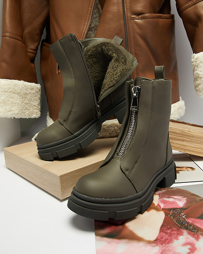 Cizme înalte izolate pentru femei, de culoare verde închis Slovys- Footwear