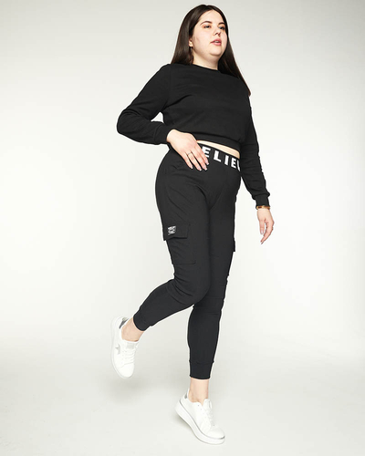 Pantaloni cargo negri a'la femei cu buzunare PLUS SIZE - Îmbrăcăminte