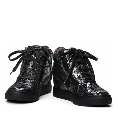 Czarne sneakersy na koturnie - Obuwie