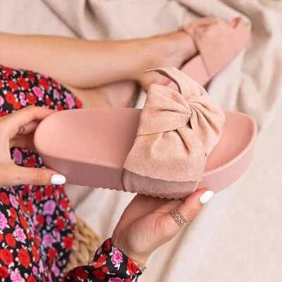 OUTLET Papuci cu platformă pudră pentru femei cu arc Doloris - Încălțăminte