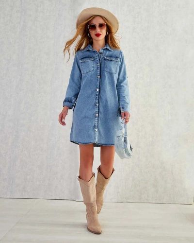 Royalfashion Rochie mini a'la denim din bumbac pentru femei
