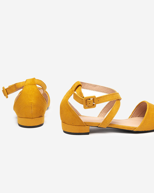 OUTLET Pompi de culoare mustar cu toc plat Qiumi - Incaltaminte