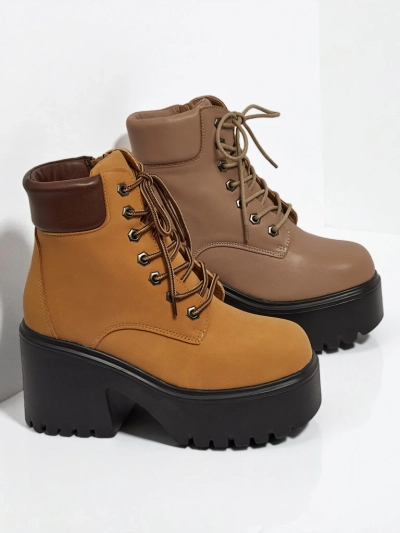 Botine de damă eco-piele întoarsă cu toc și platformă Tavlissa