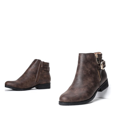 Ciemnobrązowe botki na płaskim obcasie Arcelia - Obuwie