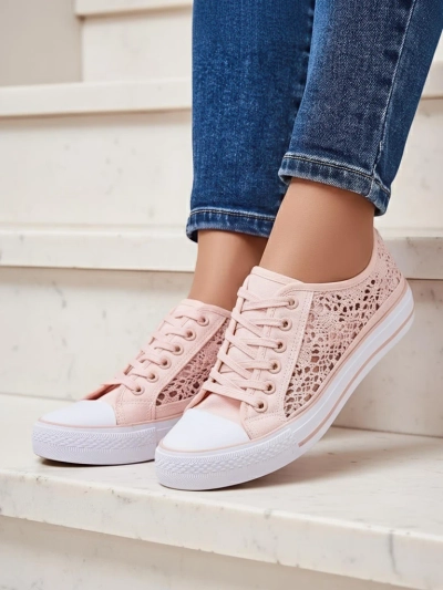 Tenisi roz de damă Textil Kalipso – sneakers ajurați cu talpă plată
