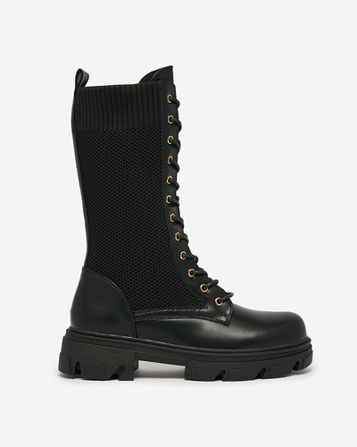 Royalfashion Cizme negre cu toc plat pentru femei Openwork Kaliffo