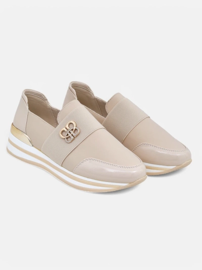 Damskie mokasyny Aurora Classico Beige skóra ekologiczna płaskie obcasy