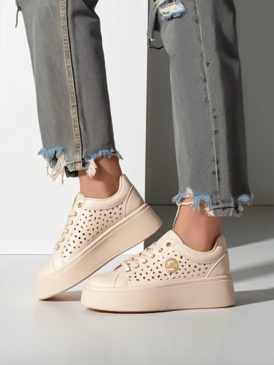 Sneakers pou fanm Ecru sou platfòm Boreas Royalfashion kwi ekolojik
