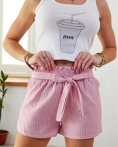 Șorturi de femei Royalfashion cu elastic și șnur la talie, cu un model în dungi