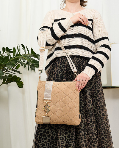 Royalfashion Geantă de damă maro matlasată din piele ecologică de piele de căprioară