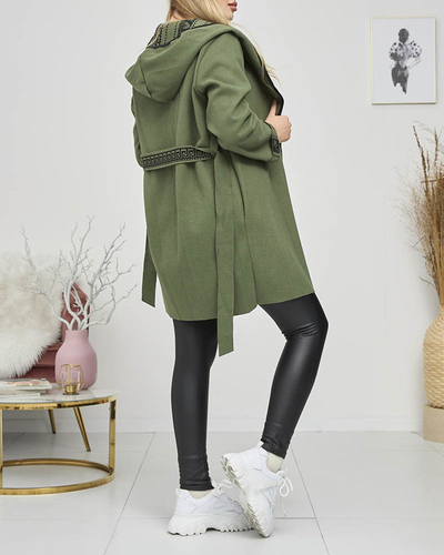 Palton a'la de damă verde închis cu ornament - Îmbrăcăminte