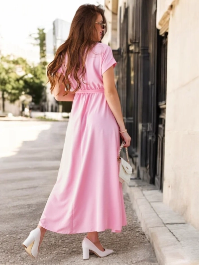 Rochie midi pentru femei Royalfashion cu decolteu înfășurat, mâneci scurte și un centură