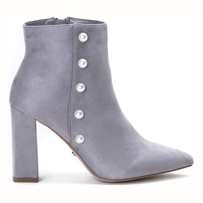 Szare botki z perełkami na wysokim słupku Maya - Obuwie